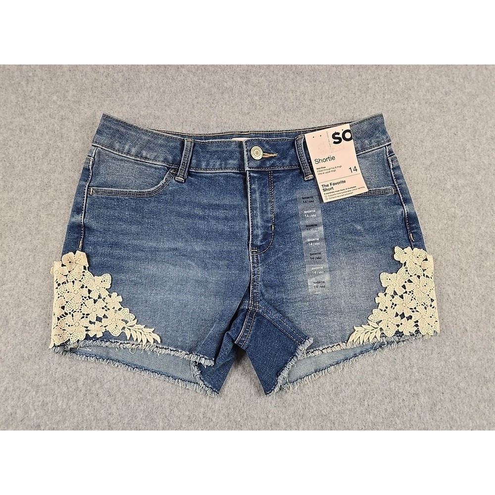SO Jean‎ Shorts Girls Size 14 Cut Off Mid Rise Denim Floral Shortie Jeans NWT